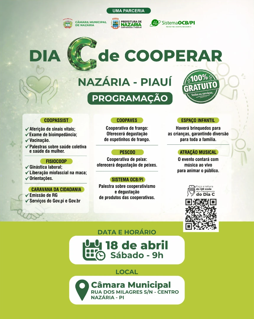 Câmara Municipal de Nazária divulga programação completa do Dia C – Dia de Cooperar